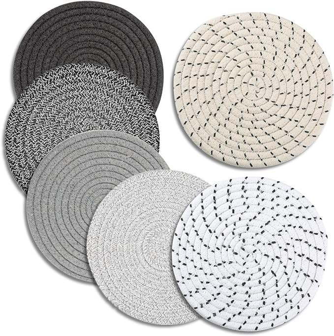 Trivets for Hot Dishes, Pots and Pans, 8 Inches Hot Pads 5 Pcs, Pot Holders for Kitchen, Heat Resistant Mat Protect Counter, Coasters Set Home Essentials Farmhouse Decor (Green)