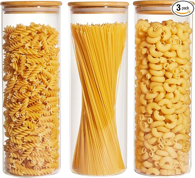 Vtopmart 70oz Glass Food Storage Jars with Airtight Bamboo Lids, 3 Pack