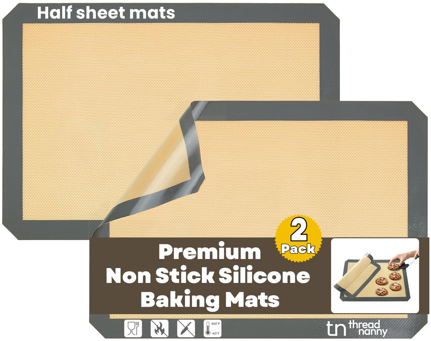4 Pack Silicone Baking Mat Nonstick 2 Half and 2 Quarter Size - 1/4 Silicone Cookie Sheets for Baking Macaron Cookie Set of 2-2 Pack Thick Heavy Duty Reusable Mats Half Sheet for Kitchen Counter