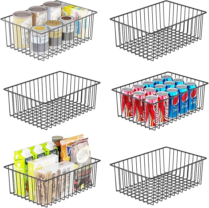Simple Trending 6 Pack Large Metal Wire Baskets for Storage, Black