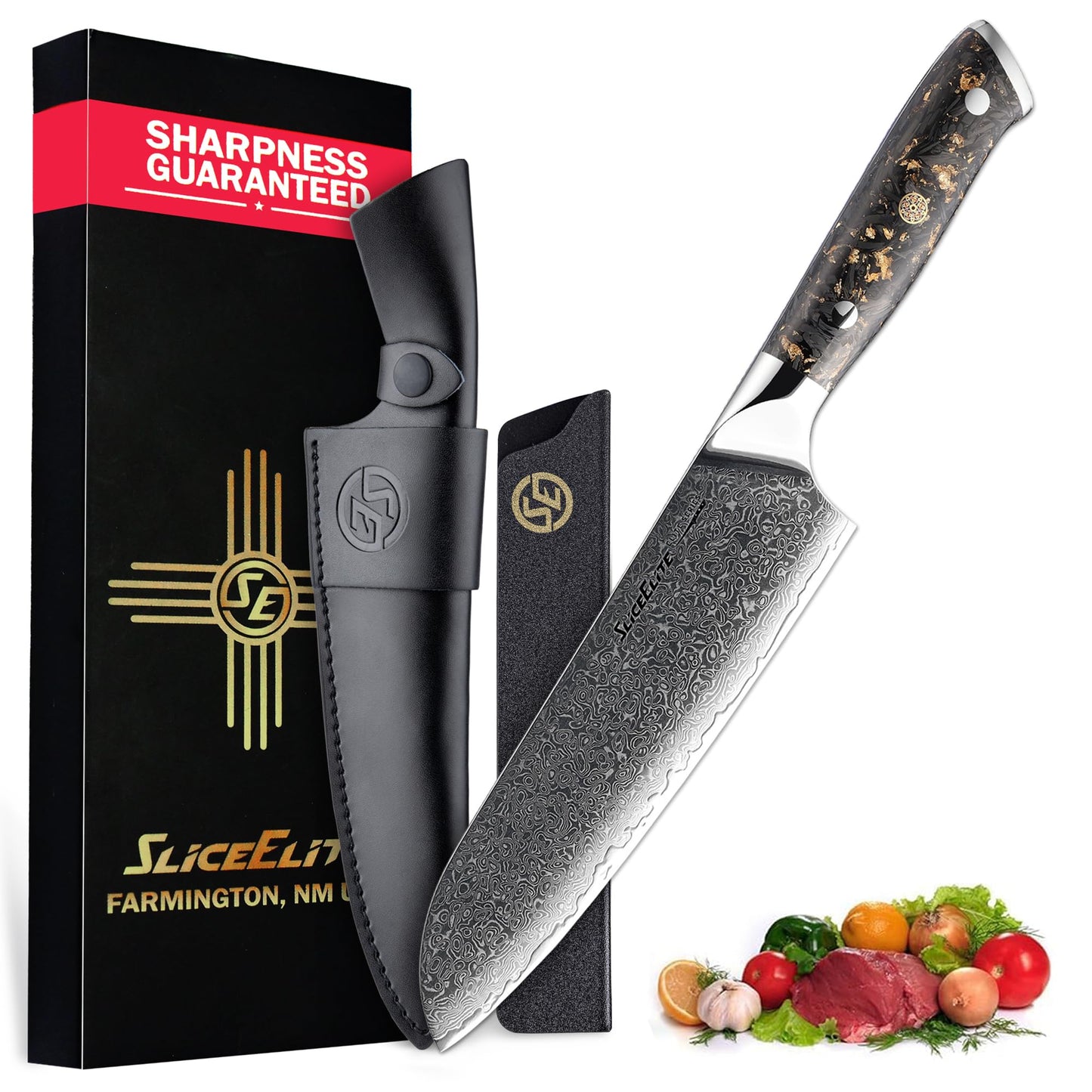 SliceElite Slice Series 8 Inch Carving Knife, Pakkawood, Leather Sheath