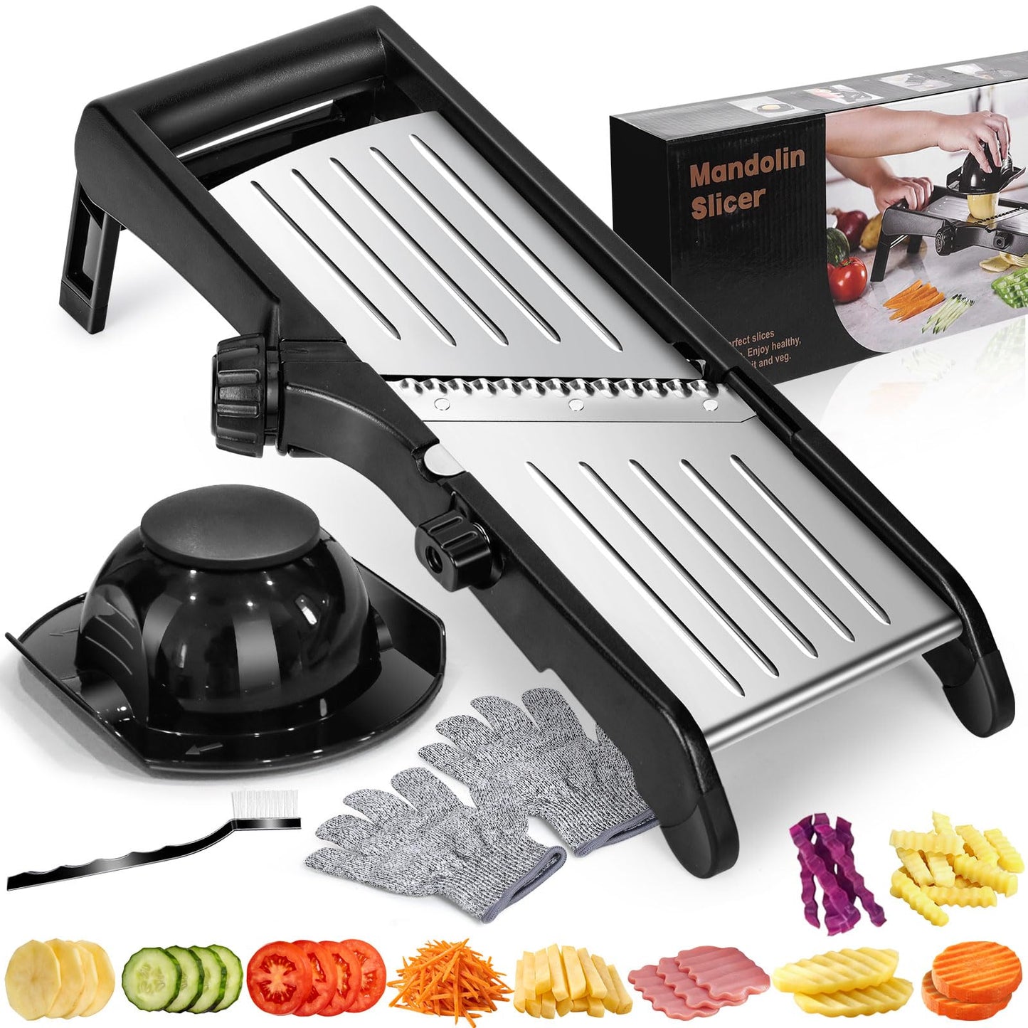 MASTERTOP Mandoline Slicer, 5 in 1 Mandoline Food Slicer, Dishwasher Safe