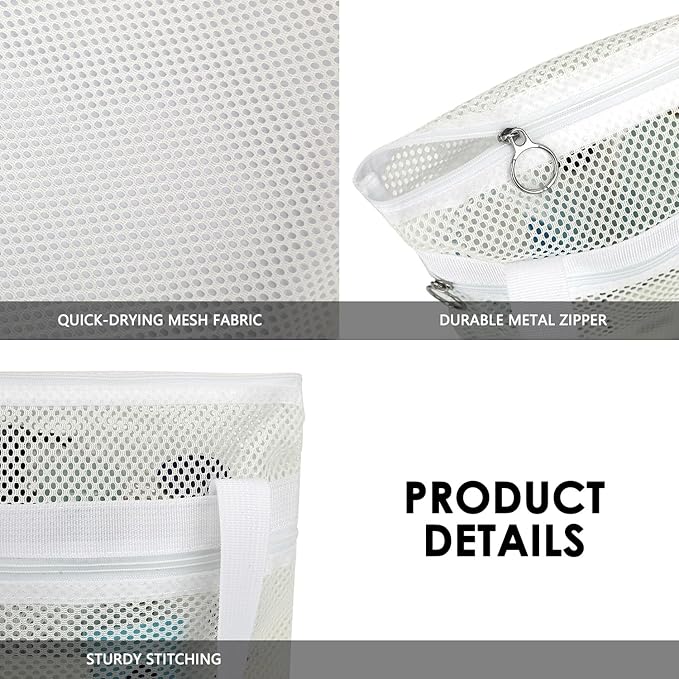 Mesh Shower Caddy Portable Shower Bag for Travel,Gym,Camping – Quick-Dry Hanging Toiletry Organizer with Zipper Pockets for Bathroom Essentials,White