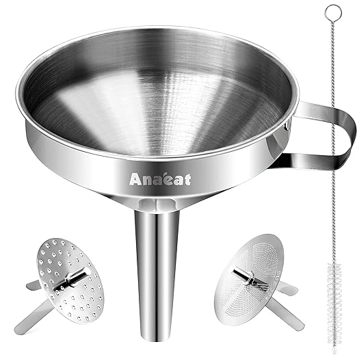 Anaeat Stainless Steel Canning Funnel with Handle for Wide and Regular Jars & Canning Jars, Wide-Mouth Funnels Excellent for Transferring Liquid and Dry Ingredients, Large Solids, Oil, Beans & Jams