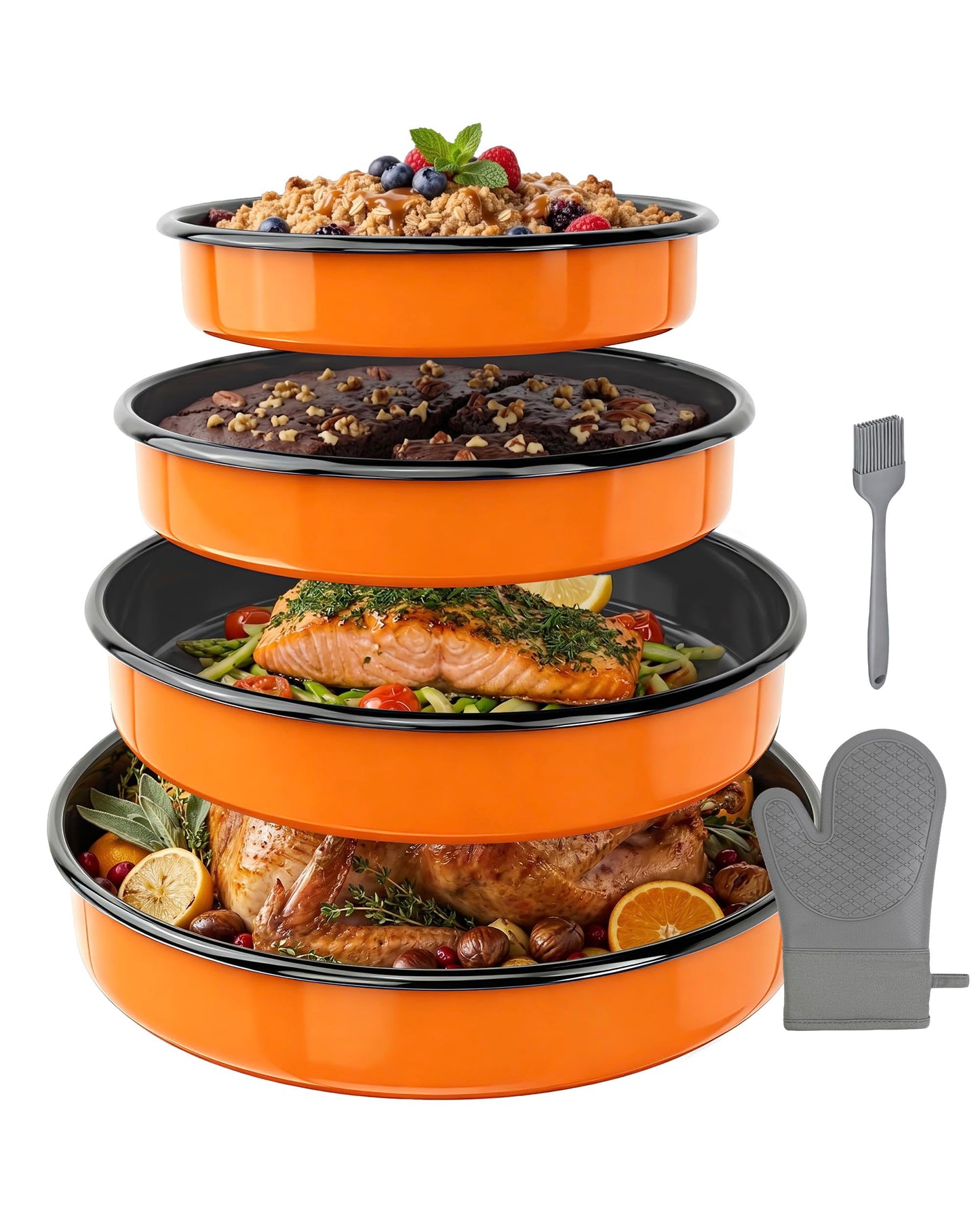 MCCSI Round Turkey Roasting Pan Set of 4, Enamel Deep Dish Pizza Baking Pan