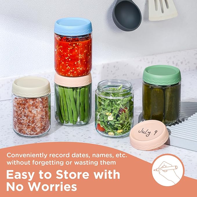 DRKIO 16 Oz Overnight Oats Containers with Lids - 6 Pack Glass Storage Jars with Airtight Lids Wide Mouth Mason Food Jars Great for Meal Prep Salad Chia Pudding Snacks Yogurt Sugar Spice Cereal