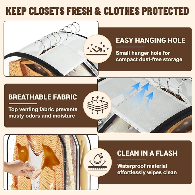 Garment Bags for Hanging Clothes 40” Long,Ultra Clear Suit Bags for Closet Storage, Moving Organization, Travel Covers with 10" Gussets for Coat, Dress, Shirt and Sweater - 3 PCS