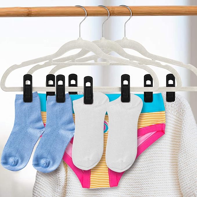 Tinfol 50pc Velvet Hanger Clips, Black Strong Finger Flocked Clips, Large Opening Clip Clothes Pin, Pants Hangers Clip for Thin Clothes Hangers