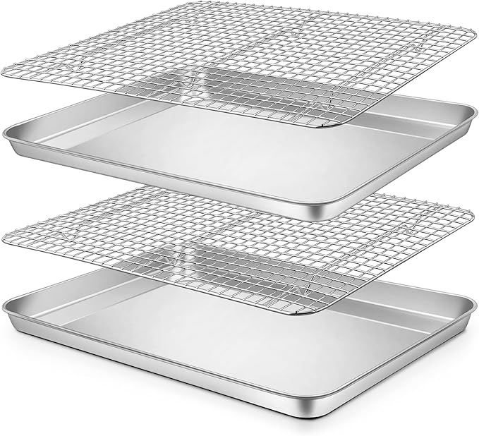 P&P CHEF 16 + 10.4 Inch Cookie Baking Sheet Pan with Wire Rack,4 Pcs