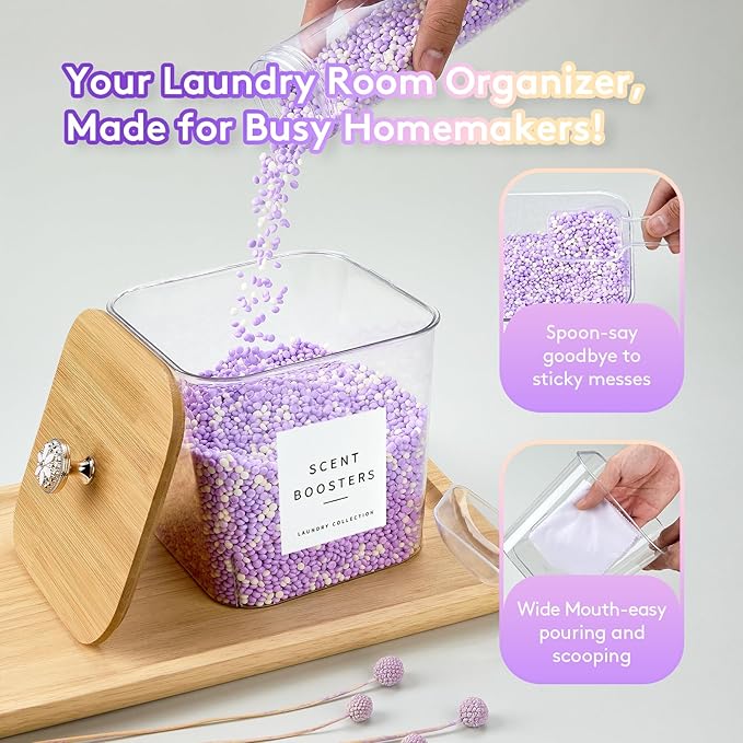 3 Pack Laundry Room Organization Storage Containers Acrylic Laundry Pod Containers and Dryer Sheet Holder with Lids and Labels for Laundry Detergent Laundry Pods Dry Sheet Organizing