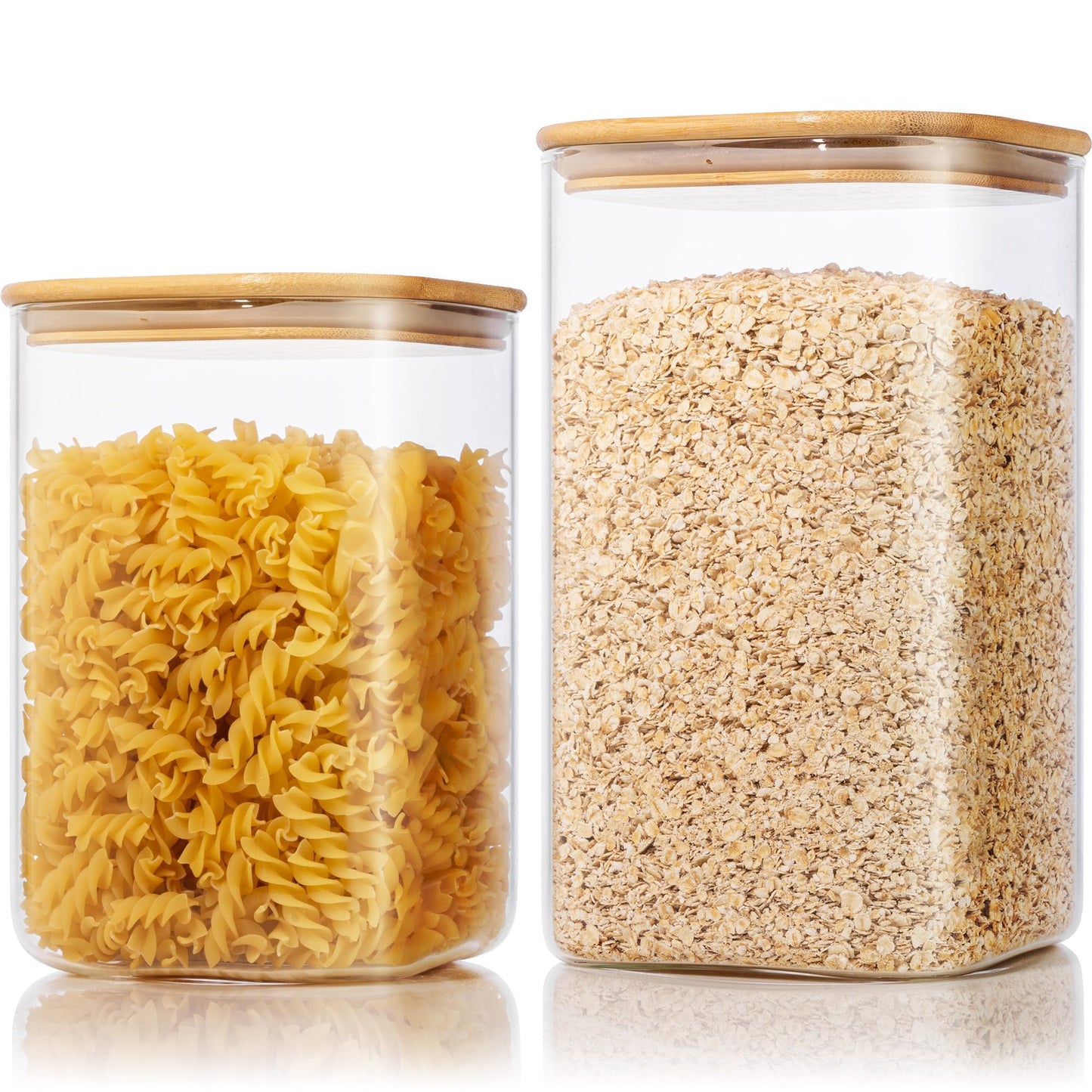 Large Glass Storage Containers 132oz&63oz, Pantry Jars with Bamboo Lids-2P