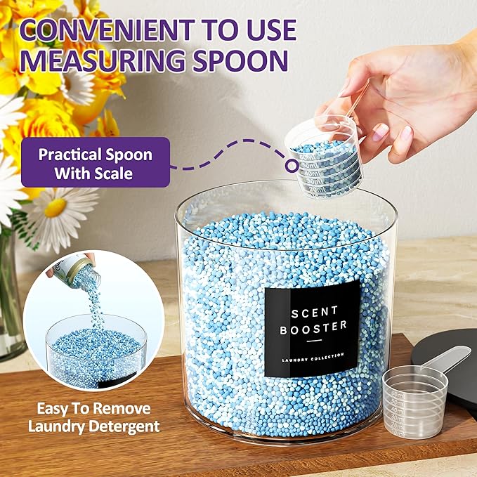 3 Pack Laundry Pods Container, Clear Laundry Room Organization Containers,Large Acrylic Detergent Powder Storage Containers Black Wooden Lids & Labels, Dryer Sheet Holder