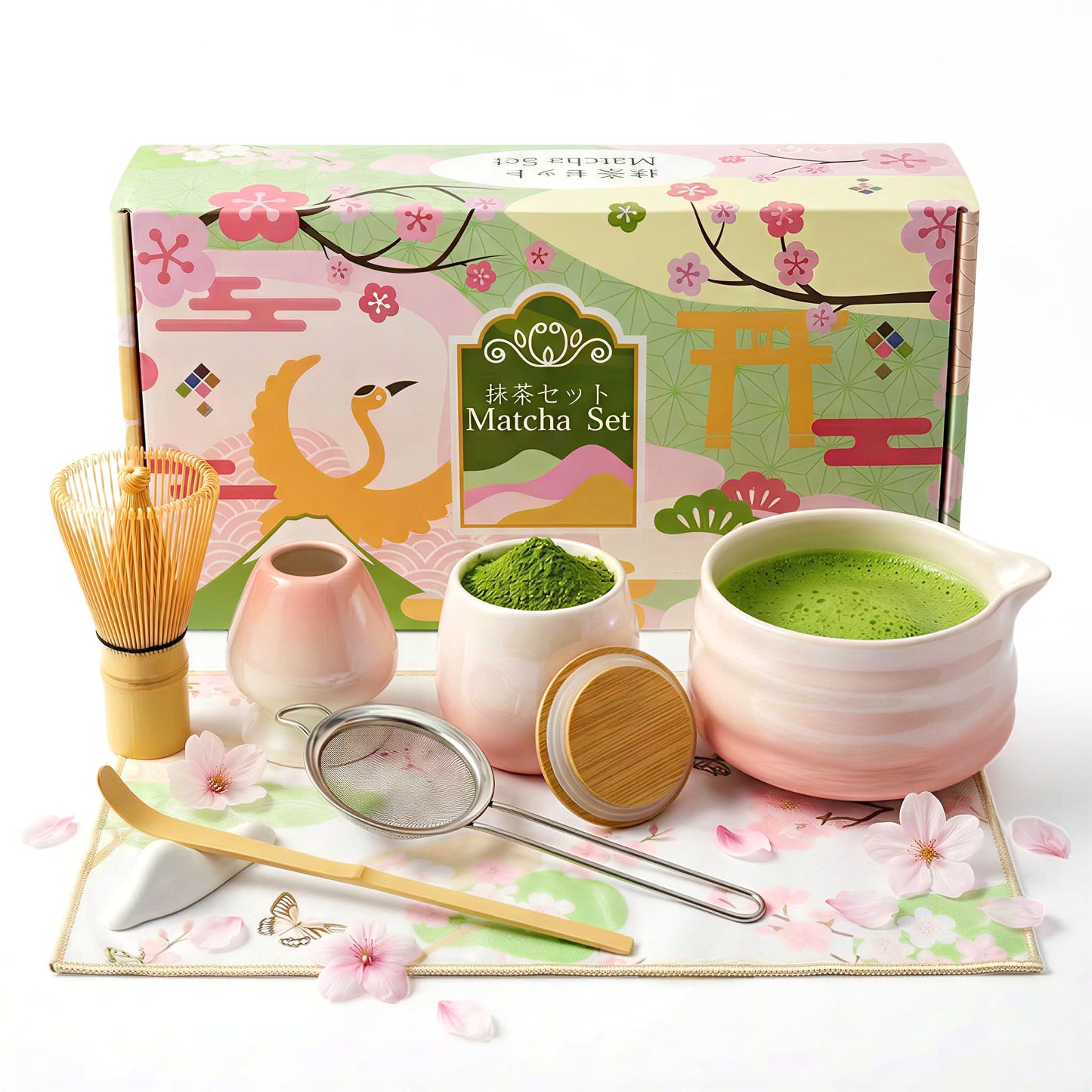 Gifts for Women, Pink Matcha Set for Tea Lovers with Bowl and Caddy