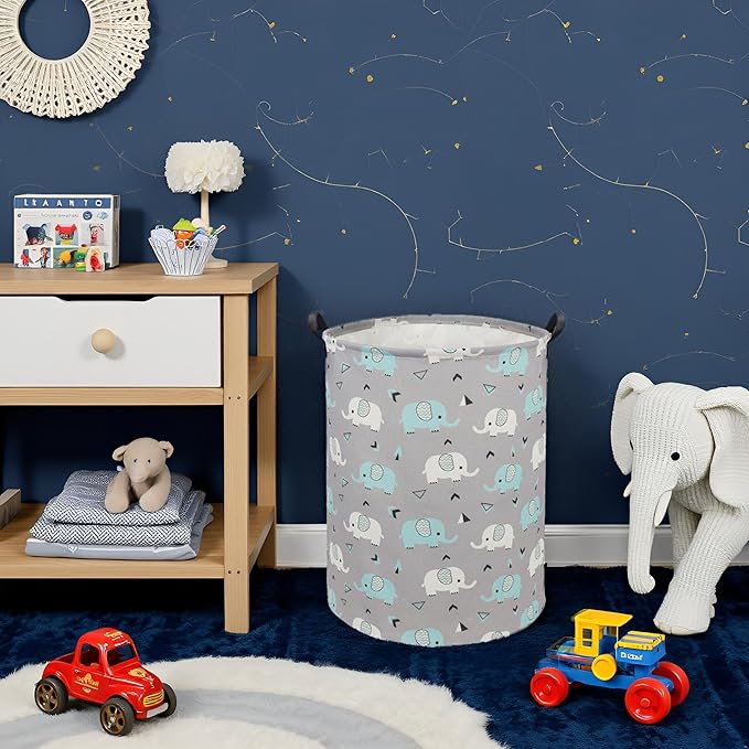 HIYAGON Elephant Baby Laundry Basket Baby Hamper for Nursery Girl Kids Hamper Cute Kids Storage Toy Bin Organizer Elephant Room Decor for Home(Elephants)