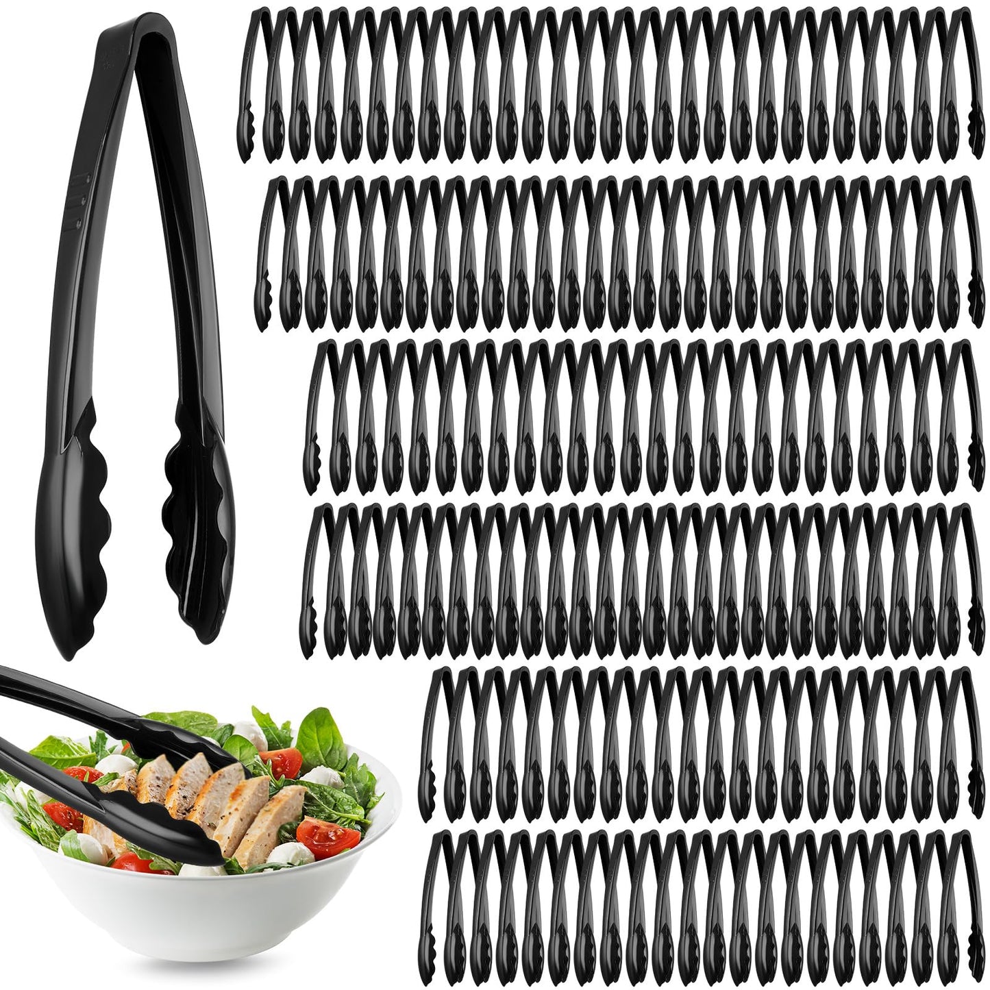 Tessco 80 Pcs Plastic Tongs, 9 Inch Disposable Serving Tongs,Black