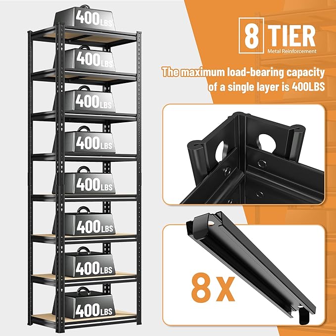 DurayLoly 8 Tier Storage Shelves,3200 LBS Shelving Unit for Tight Corners