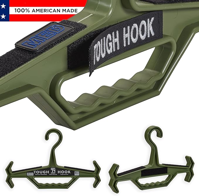 Tough Hook Original ID MAX Heavy Duty Hanger - USA-Made 200lb Capacity - Police Tactical Gear & Scuba BCD Hanger with Anti-Slip Design - Wetsuit & Body Armor Organizer with 3 ID Strips,1 Pack Foliage