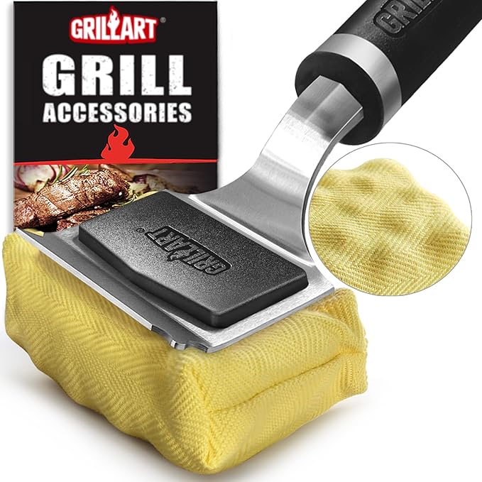 GRILLART Grill Brush Bristle Free Safe Steam Cleaning Tool, Replaceable Head for Any Grate Type - 17” Long Handle w/One-Fit-All Scraper - BBQ Accessories Cleaner for Outdoor Grill - Gifts for Men/Dad