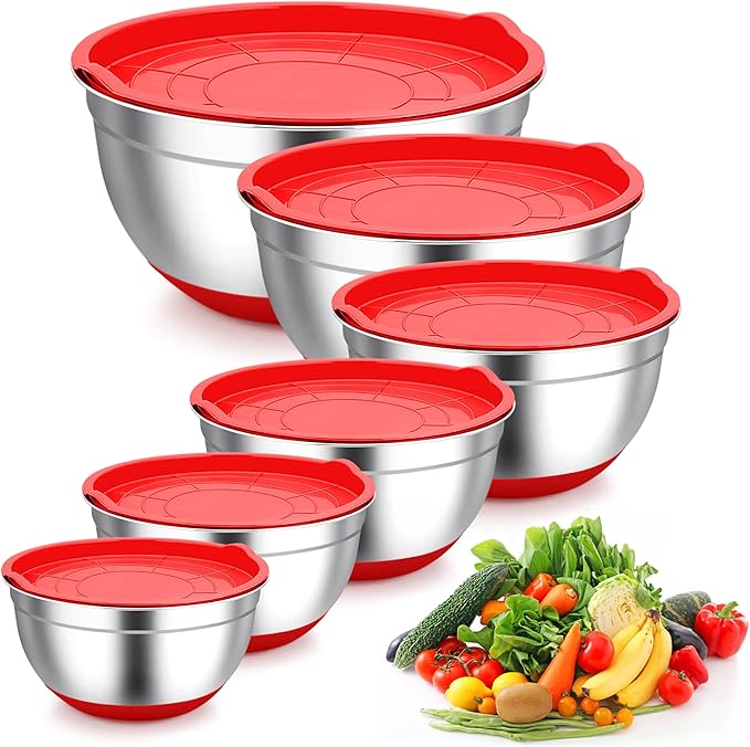 TeamFar Mixing Bowls, Stainless Steel Salad Bowls with Lids - Khaki