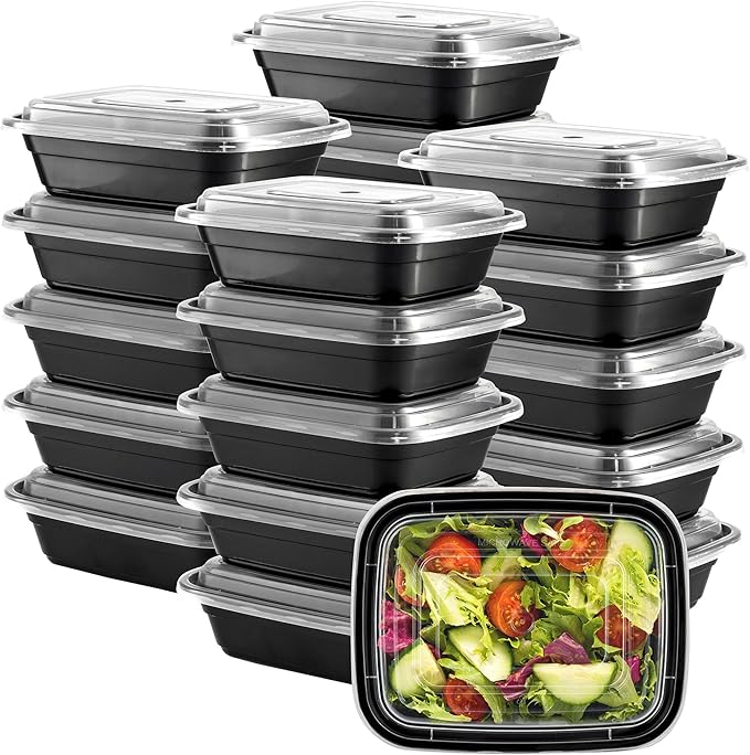 GUSTO 24 oz - 1 Compartment Meal Prep Containers with Lids – [50 Count] Reusable, Microwaveable, Dishwasher & Freezer Safe, BPA-Free Food Storage Boxes for Portion Control (Formerly Comfy Package)