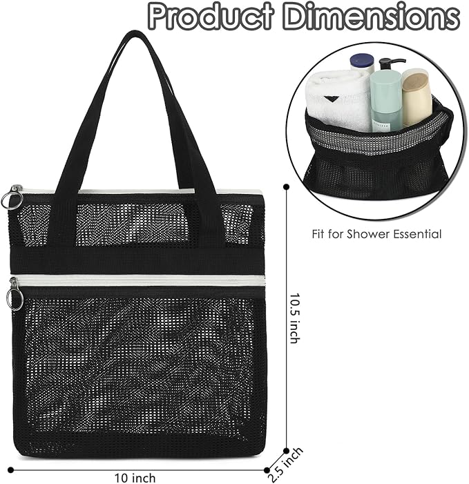 Mesh Shower Caddy Portable Shower Bag for Travel, Gym, Camping – Quick-Dry Hanging Toiletry Organizer with Zipper Pockets for Bathroom Essentials,Black