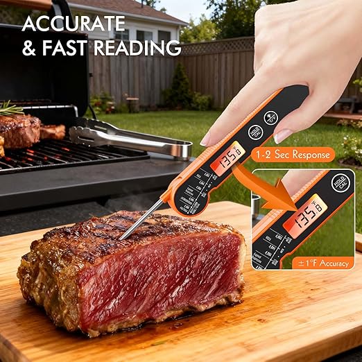 CaloriMastery Meat Thermometer Digital with Backlight, Calibration & Hold Function, IP65 Waterproof Food Thermometer for Cooking, Outdoor Grilling, Candy Making