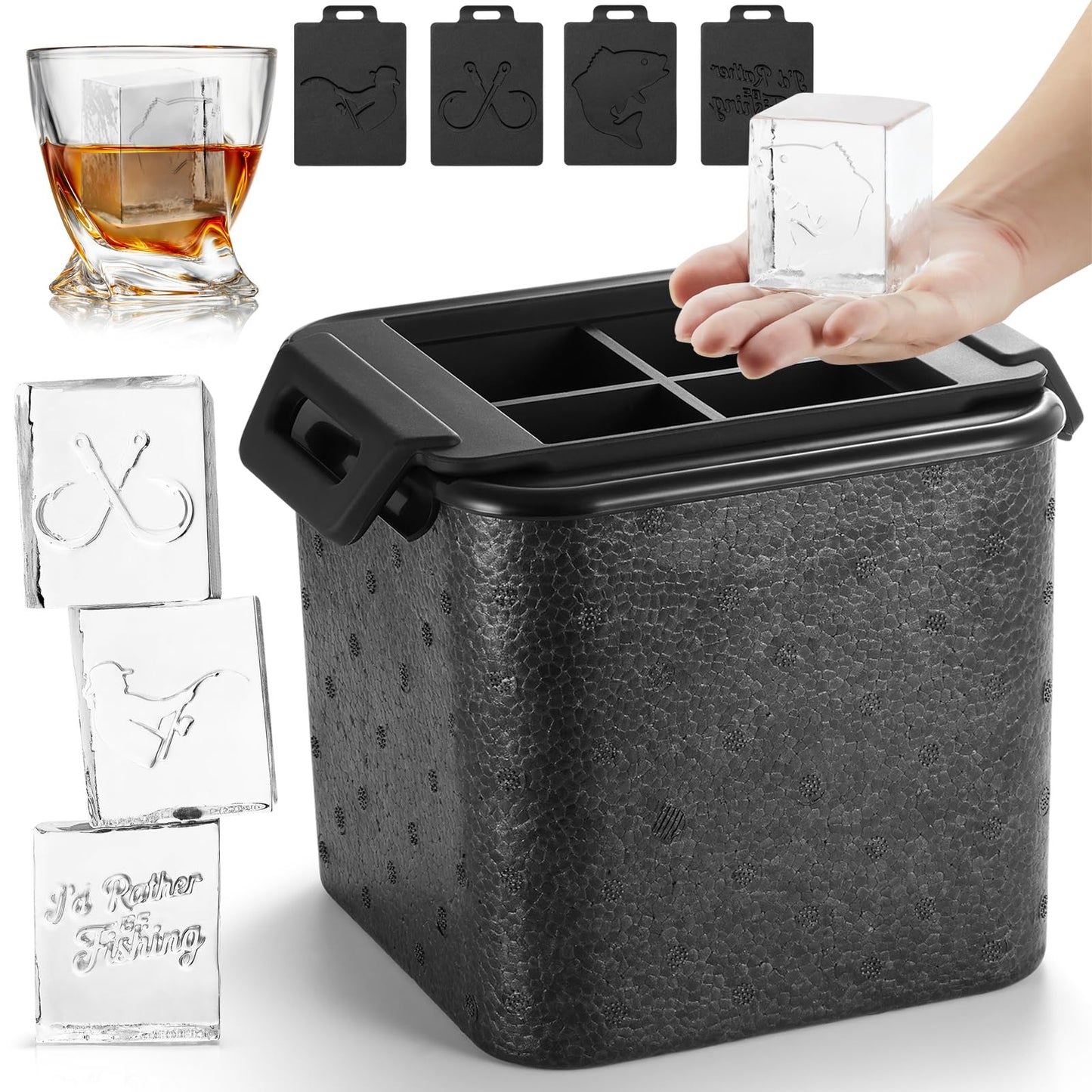 TPPICK Clear Square Ice Cube Maker Mold for Whiskey Bourbon, Golf Gifts for Men, Golf Accessories Stocking Stuffers for Men, 4 Golf Theme Ice Stamp Included