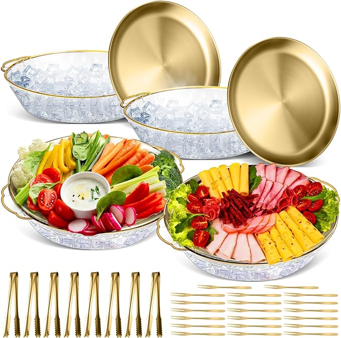 Baderke 4 Sets 11.8 Inch Chilled Serving Tray for Parties, Original