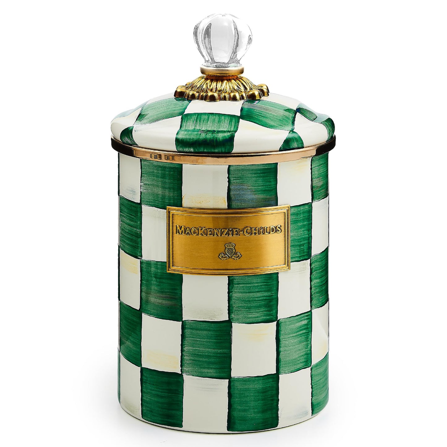 MACKENZIE-CHILDS Enamel Canister, Medium, Pink-and-White Rosy Check