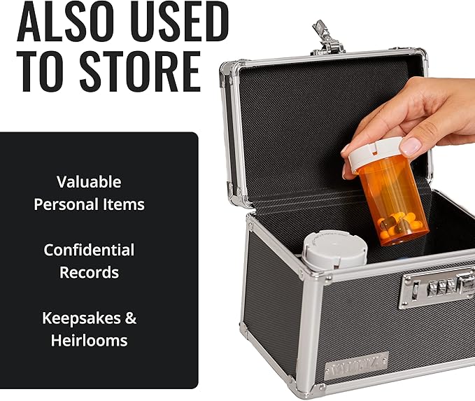Vaultz Medicine Lock Box - 5 x 7 x 5 Inches - Secure Cabinet Safe with Combination Lock - Ideal for Medications and Small Valuables - Black