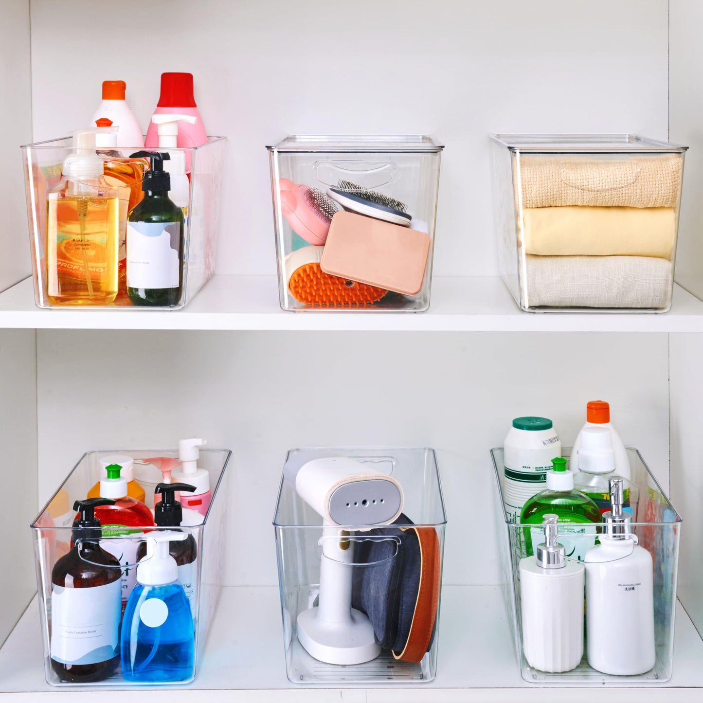 theaoo Large Clear Storage Bins with Lids, Stackable Containers, 6 Pack