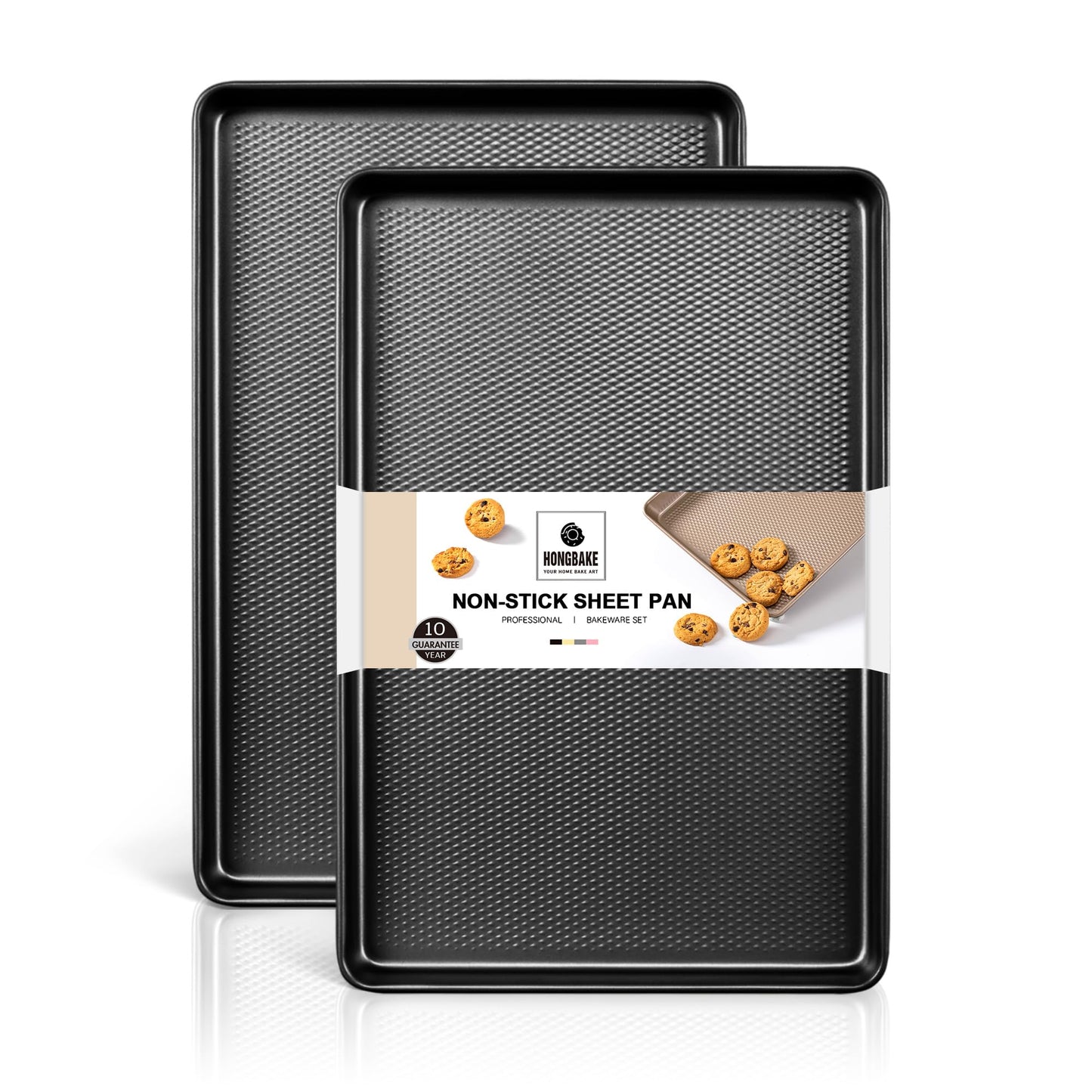 HONGBAKE Jelly Roll Pan 15x10, Cookie Sheets for Baking with Diamond Texture, Baking Sheets Non Stick, Non Toxic Oven Trays for Cooking, Heavy Duty 57% Thicker Carbon Steel, Dark Gray