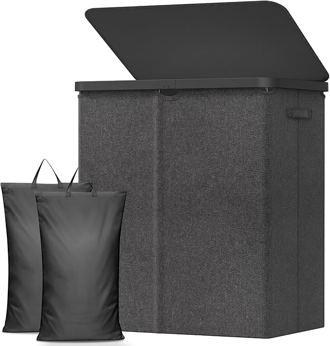 Lifewit 145L Large Laundry Basket with Lid, Laundry Hamper with Plastic Handles and Removable Bag, Foldable Tall Dirty Clothes Hampers for Laundry for Laundry Room, Bedroom, Bathroom, Dorm, Dark Gray