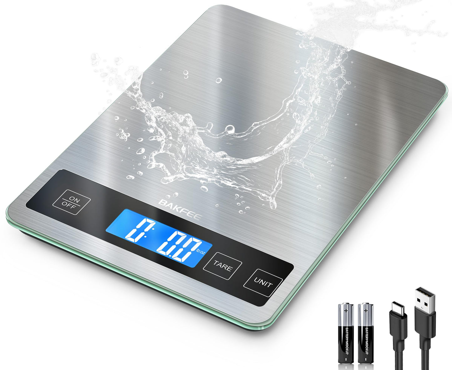 BakFee Food Scale, 33lb Kitchen Scale with 1g Precision, Rechargeable Black