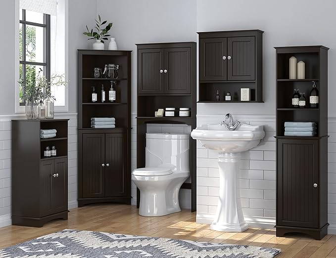 Spirich Bathroom Cabinet Wall Mounted, Wood Hanging Cabinets with Doors and Shelves, Medicine Cabinet Over The Toilet, Espresso