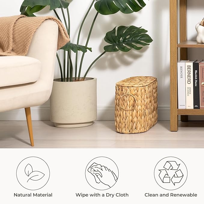 StorageWorks Toilet Paper Storage with Lid, Toilet Paper Storage Holder for 6 Regular Rolls, Wicker Basket for Bathroom, Natural Water Hyacinth