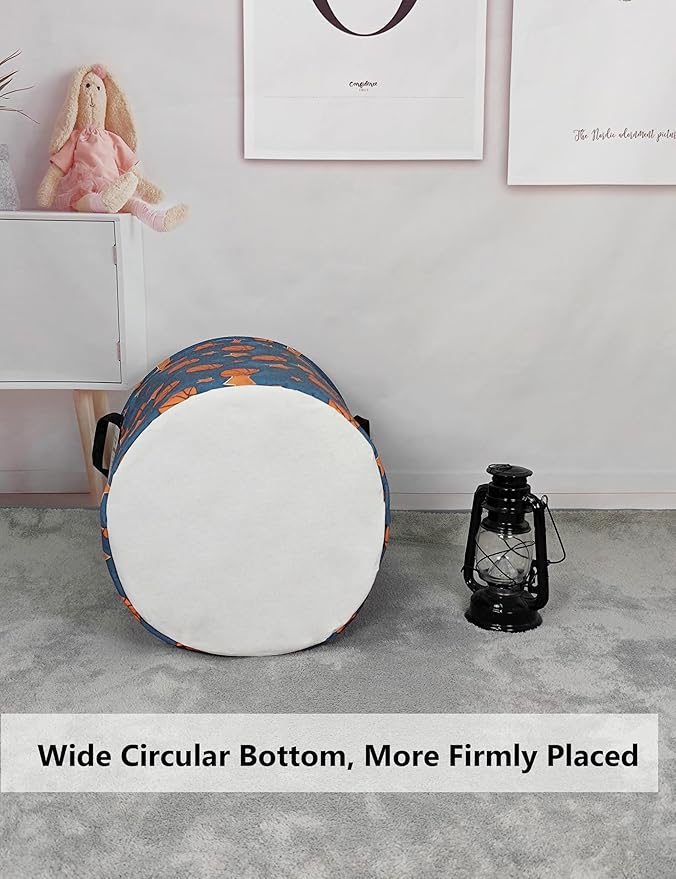 QUEENLALA Large Storage Basket,Laundry Hamper/Bathroom/Home Decor/Collapsible Round Storage Bin,Boys and Girls Hamper/Boxes/Clothing(Round-Basketball)