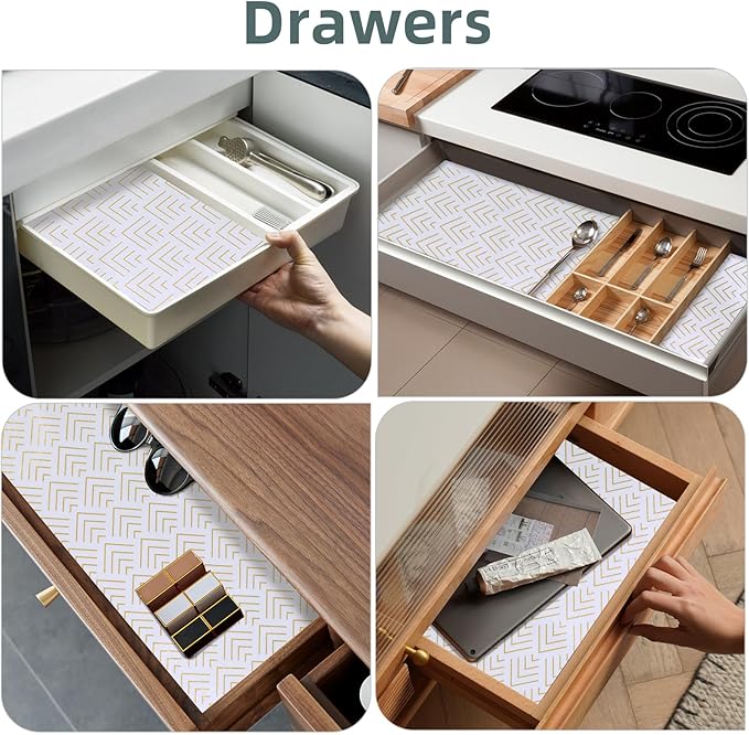 Shelf Liner for Kitchen Cabinets Non Adhesive Drawer Liner Gold Arrow Non-Slip Thickened Shelf Liner Paper Strong Easy to Clean for Tool Box Refrigerator with Knife and Tape Measure 12 inche x 30 feet