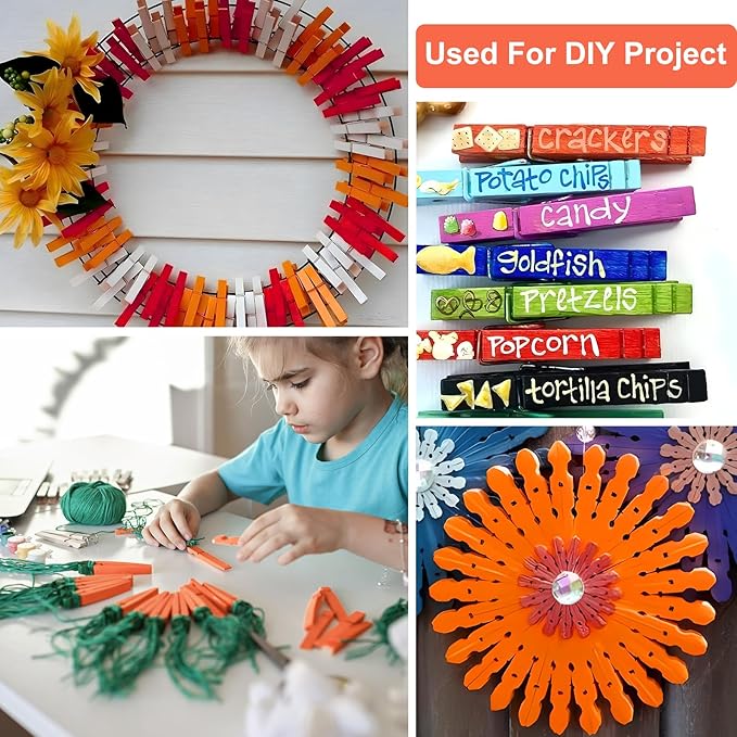 Colored Clothes pins 2.9inch 50PCS Orange, Colorful ClothesPins Wooden Clips for Photos Pictures Decorative Crafts, Decoration clothespins Clothing Hanging clothespins
