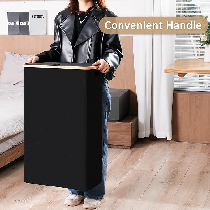 Slim Laundry Basket with Lid, Narrow Dirty Clothes Hampers for Laundry with Handle, Skinny Laundry Bin for Laundry Room, Dorm, Bedroom and Bathroom, 19.8 Gallon (75L) Black