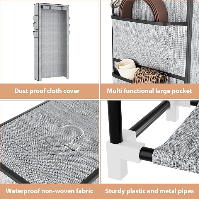 VTRIN Vertical Narrow Shoe Rack Organizer Tall Shoe Rack for Closet Entryway 10 Tier Non-Woven Cover Shoe Shelf Holds 36-41 Pairs Free Standing Shoe Storage Cabinet with Dustproof Cover, Multi Color