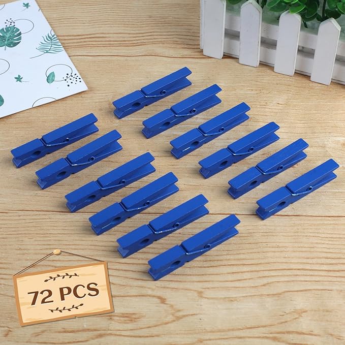 Phinus 72 Pcs Wooden Clothes Pins, 2.9 Inch Clothes Pins for Hanging Clothes, Pictures, Photos, Classroom, Crafts, Decoration, Clothespins Heavy Duty (Dark Blue)