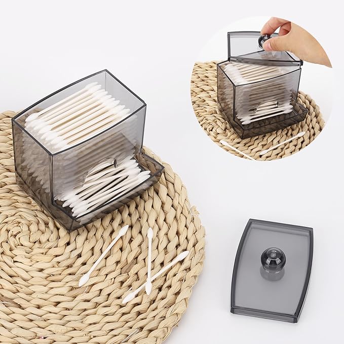 Tbestmax 10oz Qtip Holder Dispenser, Big Cotton Swab Holder Bathroom Accessories Organizer for Storage Qtips (Black)