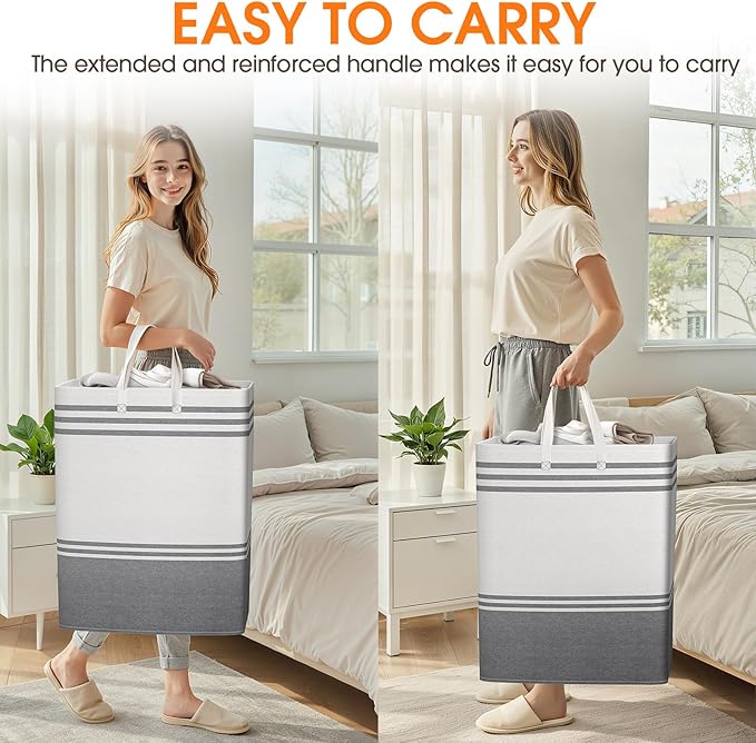 4 Pack Large Laundry Baskets, Laundry Hampers, Freestanding Waterproof Collapsible Clothes Bag with Extended & Reinforced Handles - Clothes Basket for Dorm, Bathroom, Home (125L)