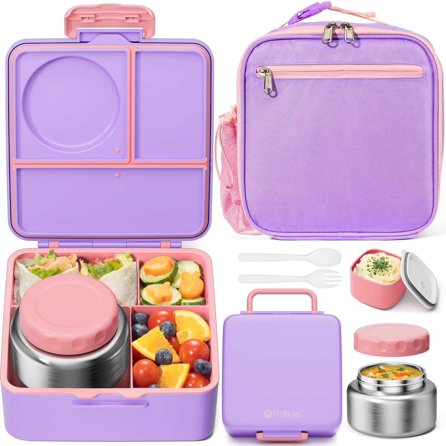 Fimibuke 60oz Kids Bento lunch Box with Insulated Lunch Bag & 8.5oz Thermo