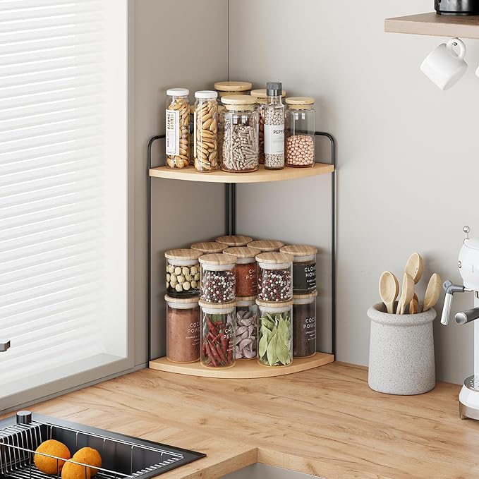 Bathroom Counter Organizer,Countertop Organizer,Vanity Organizers,Bathroom Storage,Bathroom Sink Caddy,Counter Shelf,Corner Counter,Corner Shelves(Black-Burlywood)