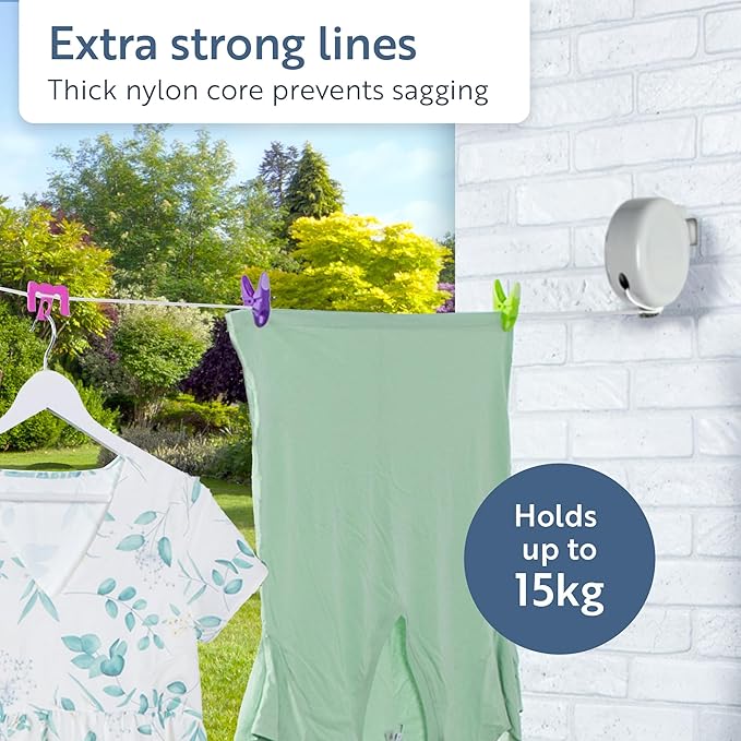 Minky Homecare Outdoor Retractable Clothesline - Heavy Duty PVC Coated Line - Energy and Space Saving Removable Laundry Drying Line - 49 Feet (Gray) (Pack of 6)