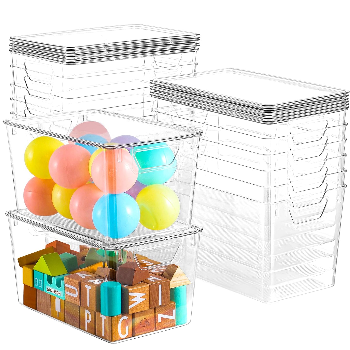 Freebat 6 Pack Clear Storage Bins with Lids, 7 Quart Pantry Organizer Bins