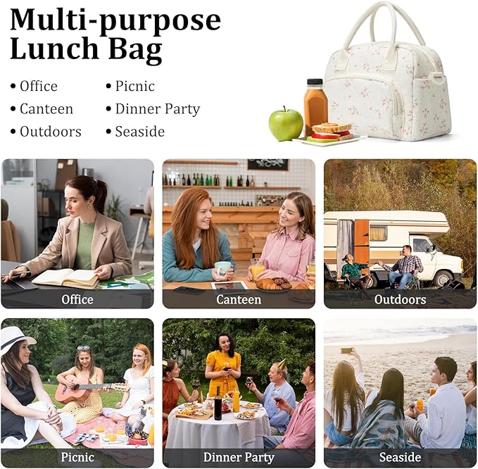 MEXS Insulated Lunch Bag for Women Men Large Reusable Lunch Box Adult Leakproof Portable Cooler Tote Bags for Work Picnic Peach Blossom