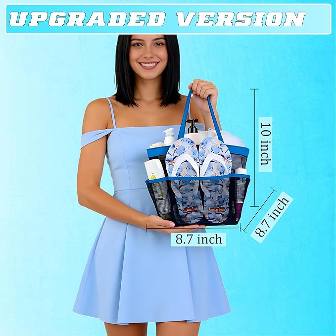 Attmu Mesh Shower Caddy Portable for College Dorm Room Essentials with 8 Pockets, Hanging Shower Caddy Dorm Basket, Quick Dry Shower Bag for Bathroom